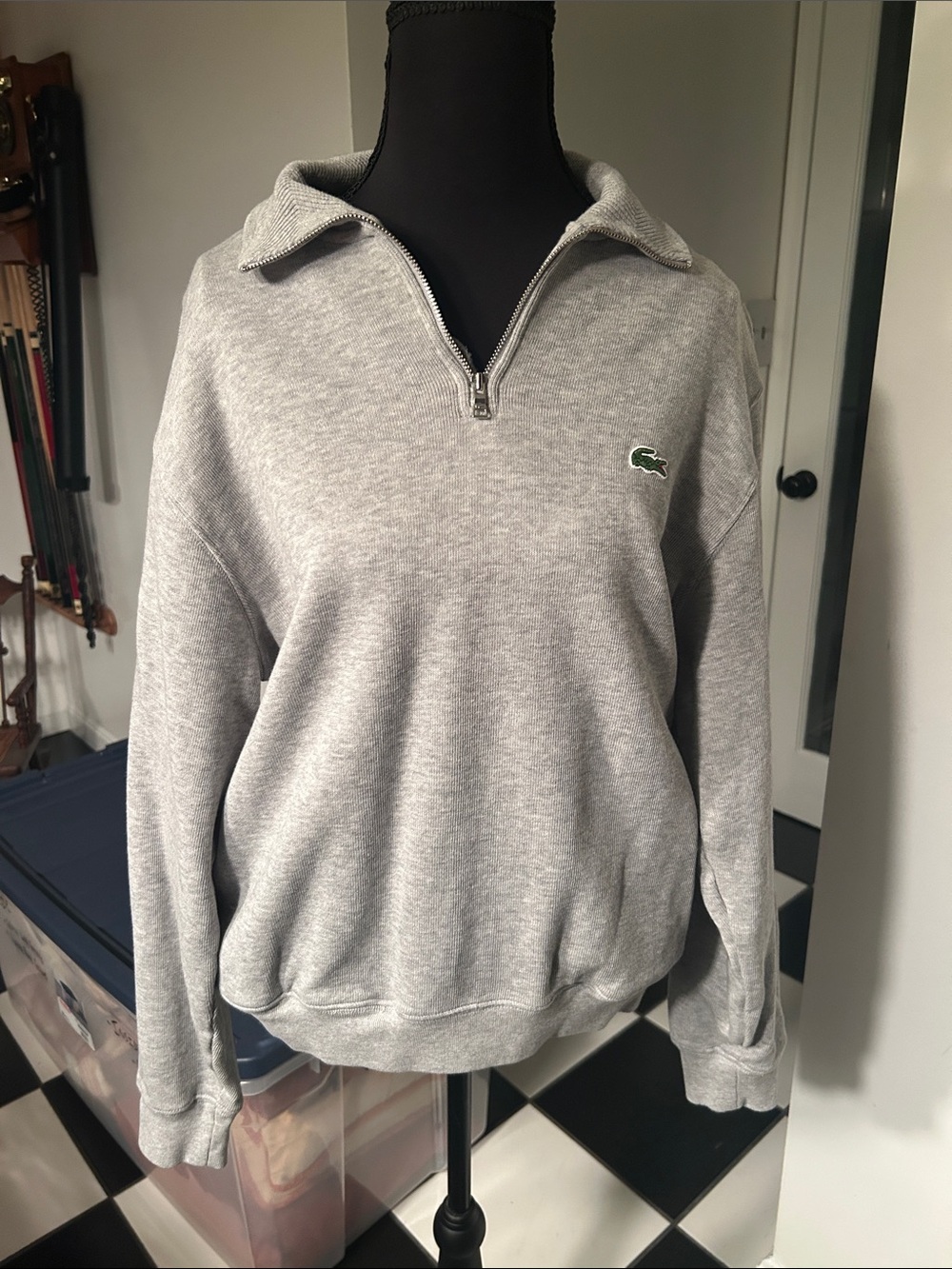 Lacoste Gray Quarter-Zip Sweatshirt with Croc Logo